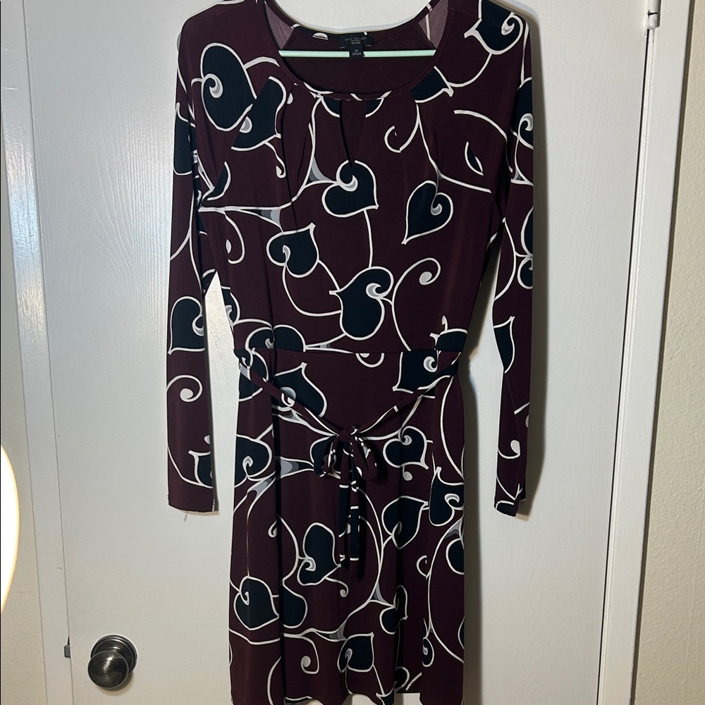 Ann Taylor Factory Maroon Dress with Black and White Swirl Pattern